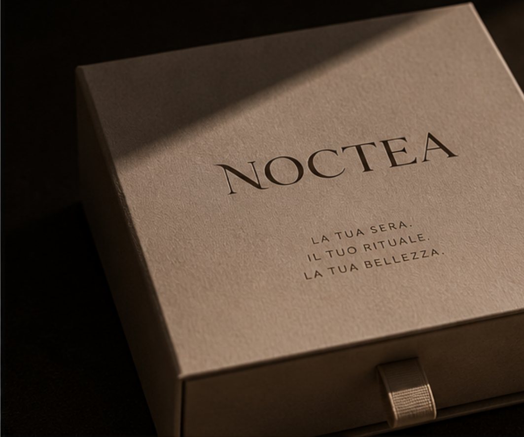 NOCTEA gift box reading “La tua sera, il tuo rituale, la tua bellezza”
